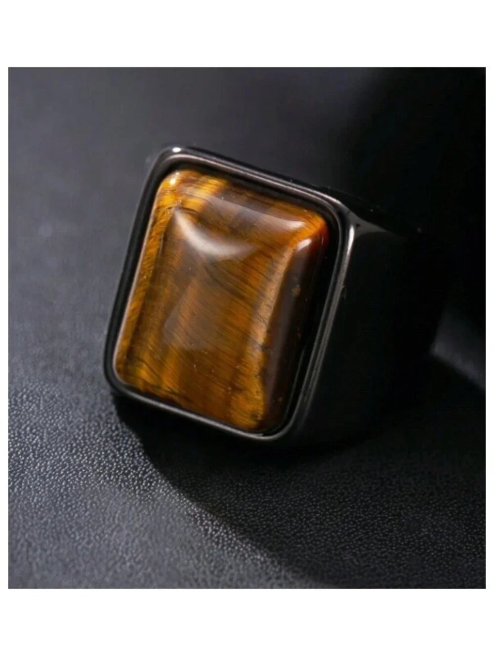 Brown tiger's eye - Ring - black stainless steel - Size 11